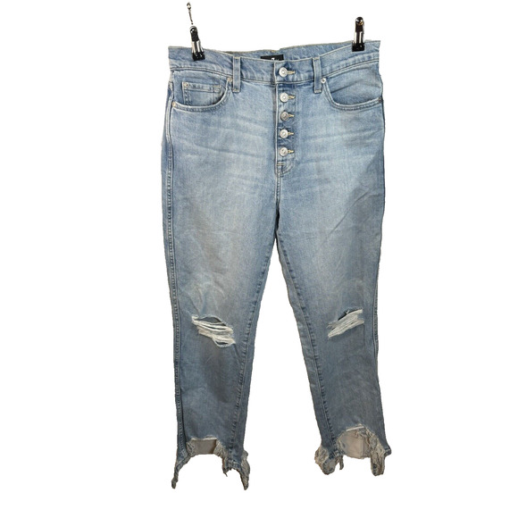 7 for all mankind HW CROPPED STRAIGHT DISTRESSED WITH FRAYED HEM Women's size 30 - Picture 1 of 15